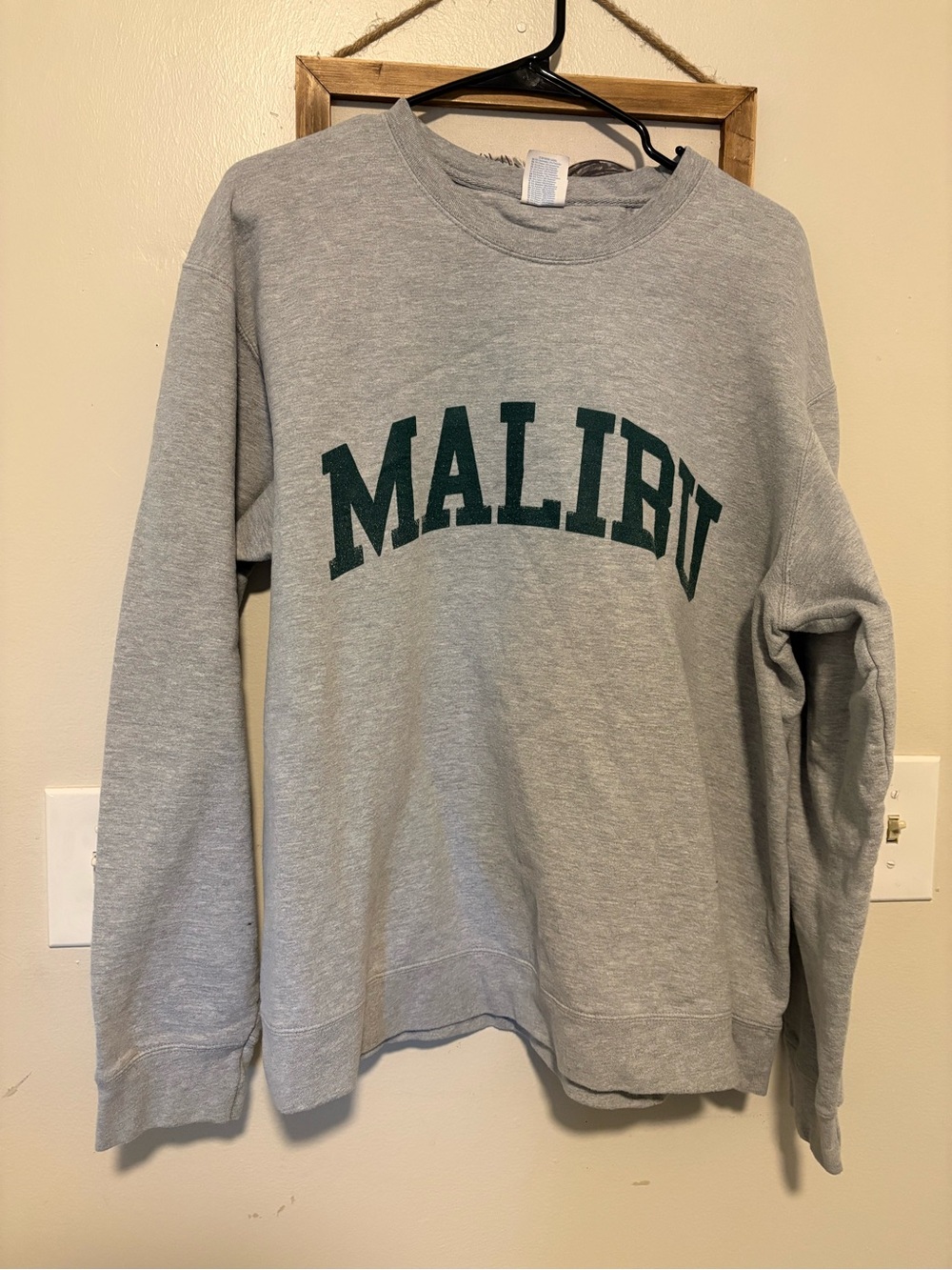 Brandy Melville Gray Crewneck Sweatshirt with Green "MALIBU"